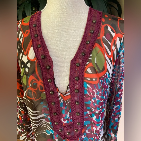 🏝🏝Bisou Bisou Multi-color Lightweight Boho Beaded Beach Pool Coverup Size S🏝 - Picture 2 of 8